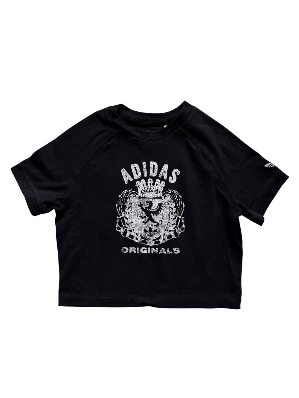 Adidas Black Vintage Inspired Logo Cropped Tee Size M(11-12)